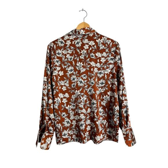 La Ligne Floral Long Sleeve Button-Up Blouse Shirt Brown Womens Size S Boho Chic - Picture 6 of 7